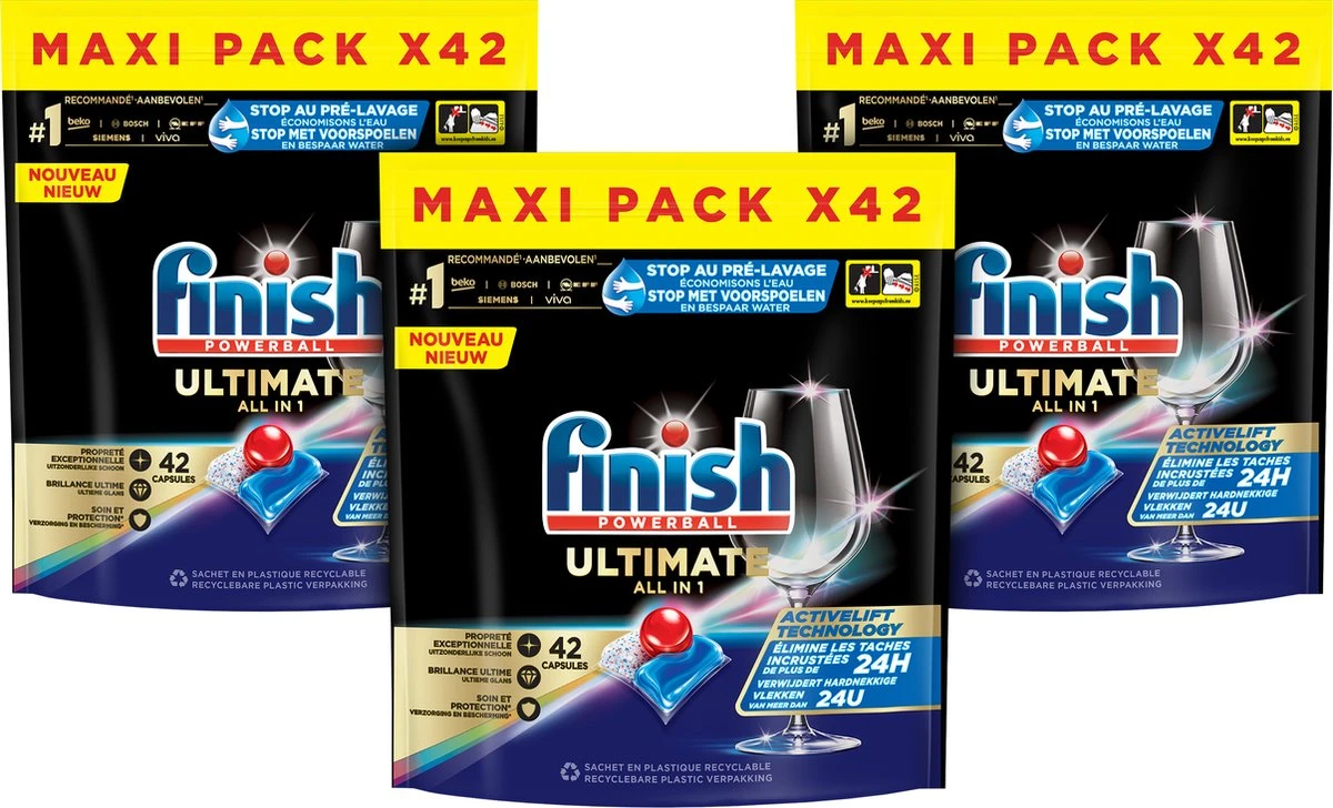 Finish Ultimate Regular Vaatwastabletten - 3x42 Capsules Promo Pack