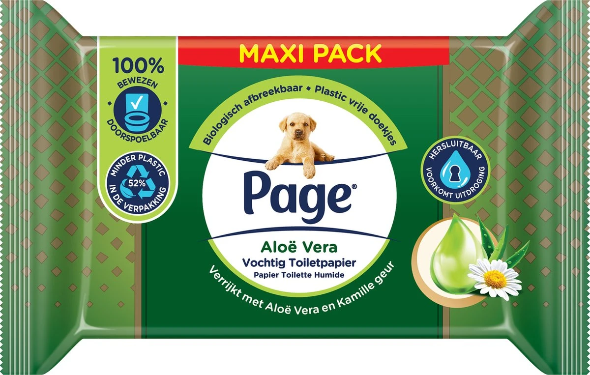Page Vochtig Toiletpapier - 6 X 74 Stuks - Aloë Vera Maxi Vochtig Wc Papier - Voordeelverpakking - Afbeelding 4