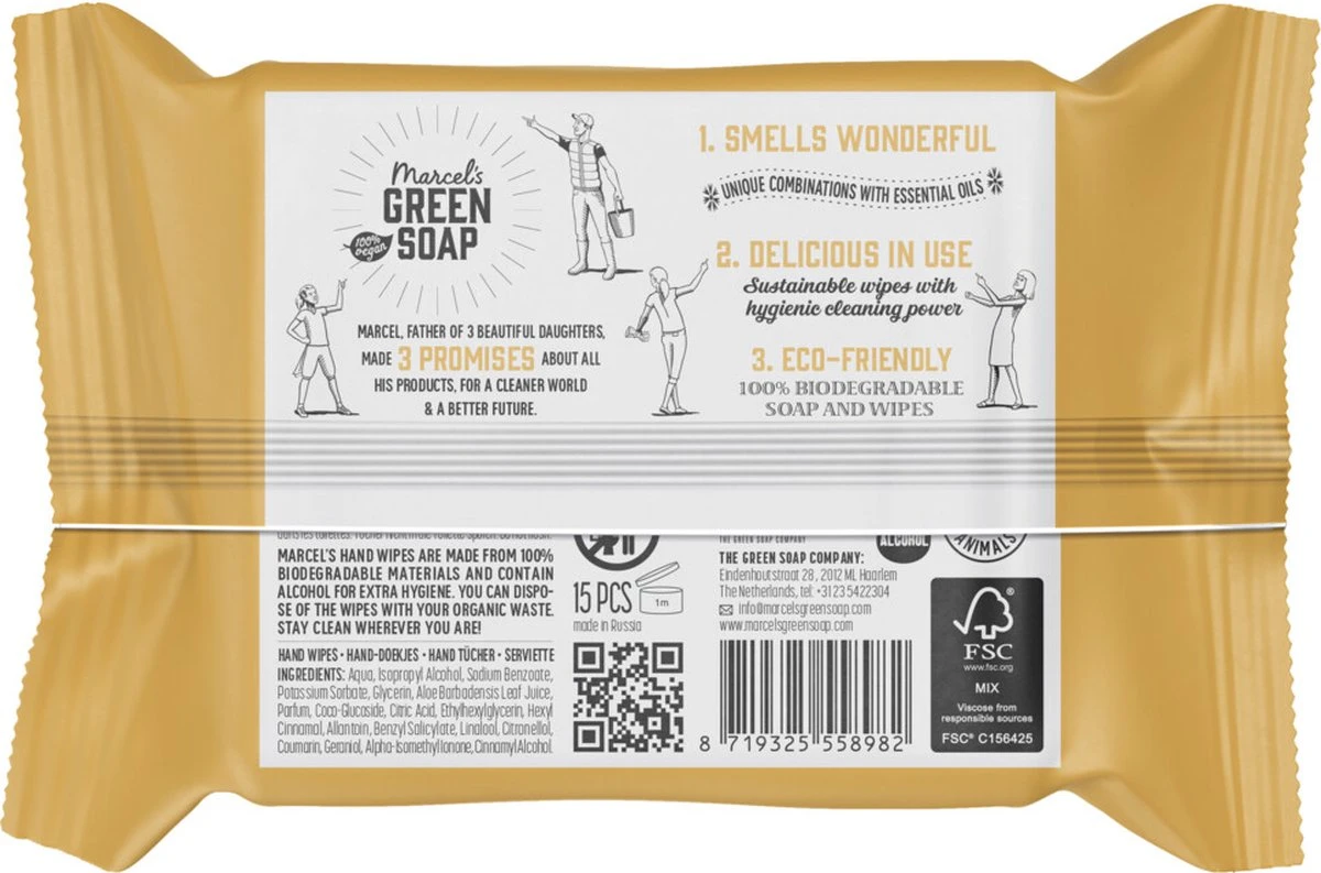 Marcel's Green Soap Hand Wipes Vanilla & Cherry Blossom - 12 X 15 Stuks - Afbeelding 2