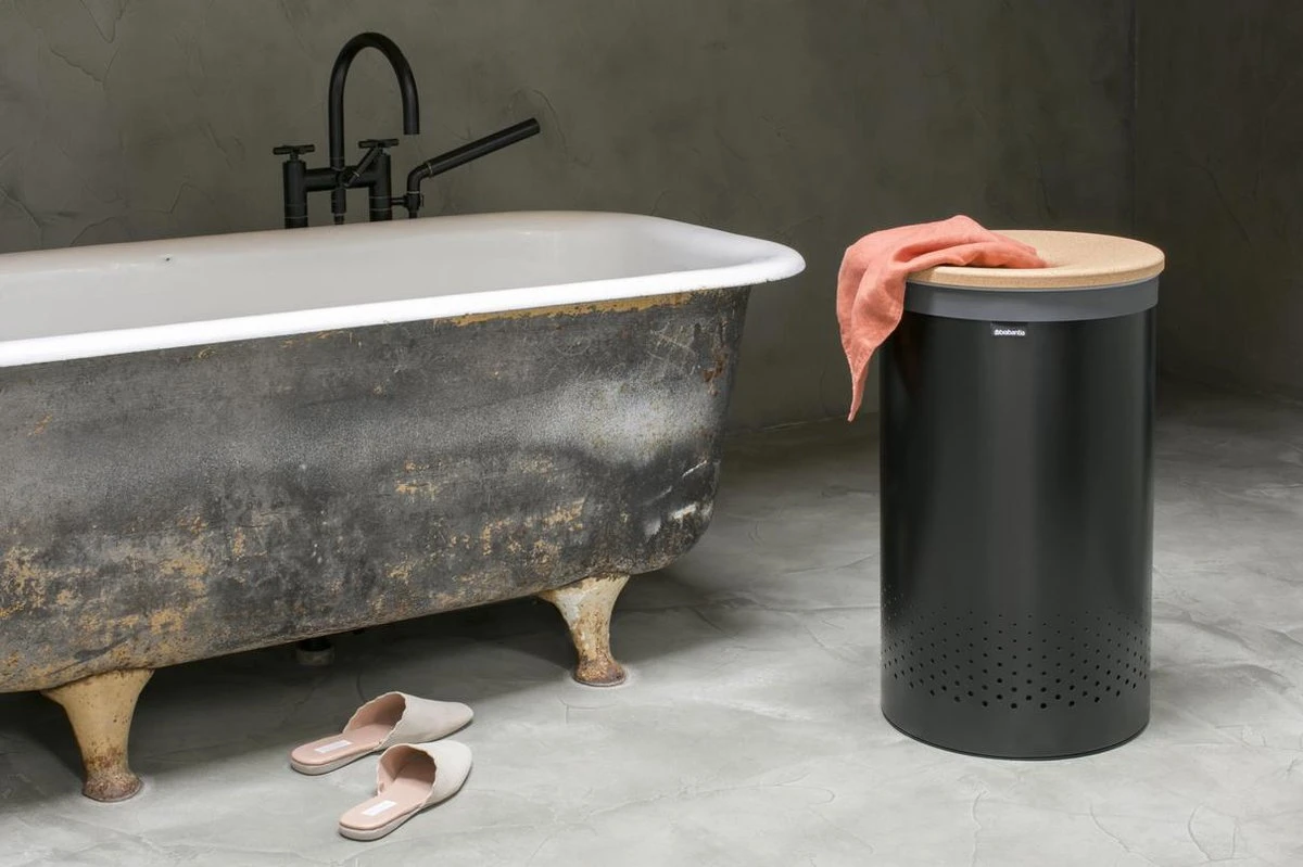 Brabantia Wasmand Met Deksel - 60 L - Matt Black / Kurken Deksel - Afbeelding 3