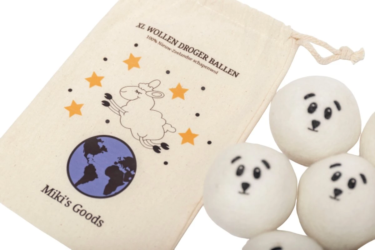 Miki's Goods® XL Wollen Drogerballen 6 Stuks - Panda Wasballen - Duurzaam - Wasbol - 100% Nieuw-Zeelandse Schapenwol - Wasbollen - Herbruikbaar- Droogballen - Snellere Droogtijd - Zuigt Dierenharen Op - Afbeelding 3