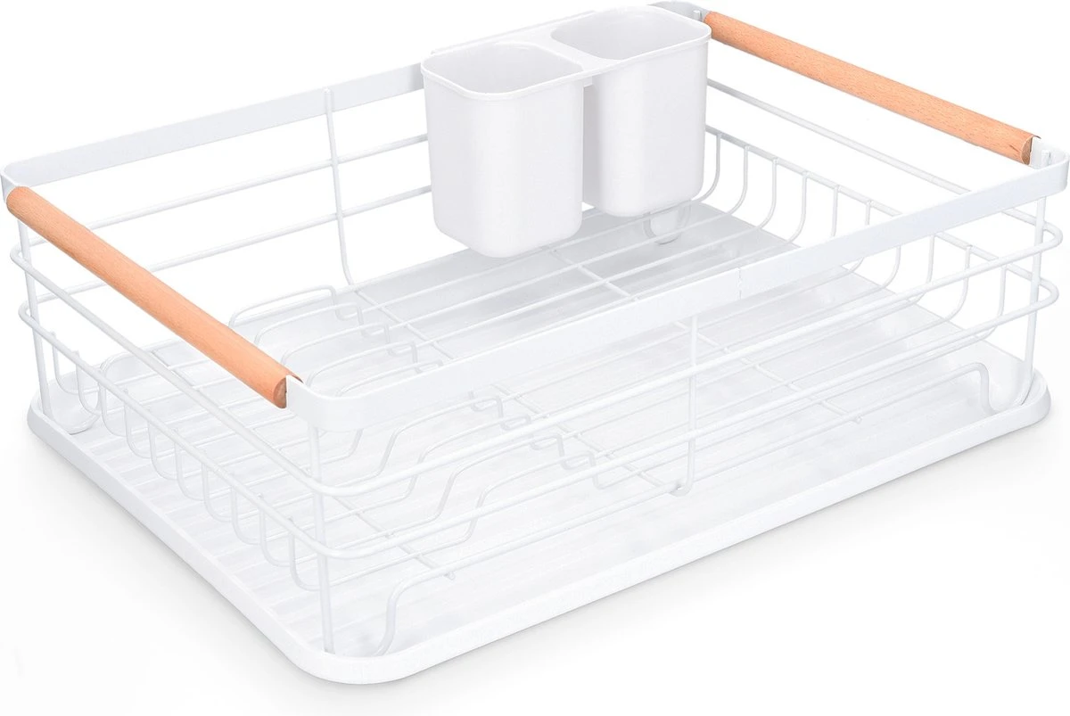 Navaris Afdruiprek Met Uitneembare Bestekhouder - Afwasrek Met Losse Lekbak - Vaatwasrek Met Plateau - Voor Bestek, Borden, Schalen En Pannen