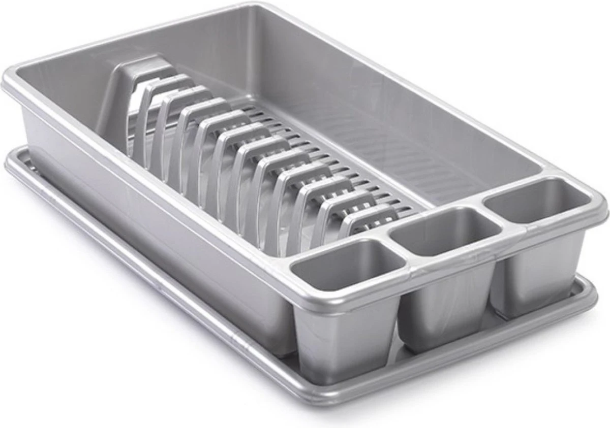 Afwas Afdruiprek Zilvergrijs Kunststof 45 X 26 X 9 Cm - Afwassen/drogen Met Lekbak