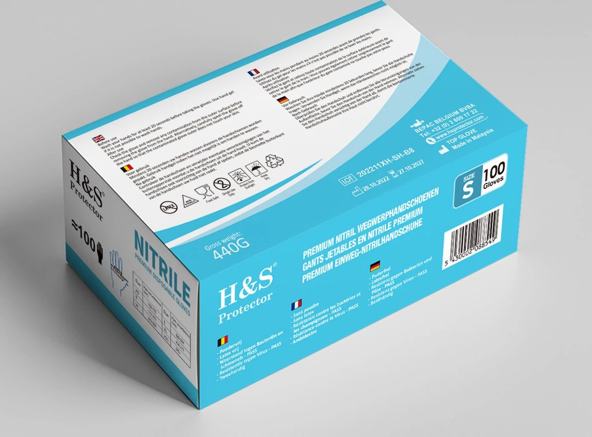 H&S PROTECTOR - Nitril Handschoenen - Wegwerp Handschoenen - Blauw - M - Poedervrij - 100 Stuks - Afbeelding 3