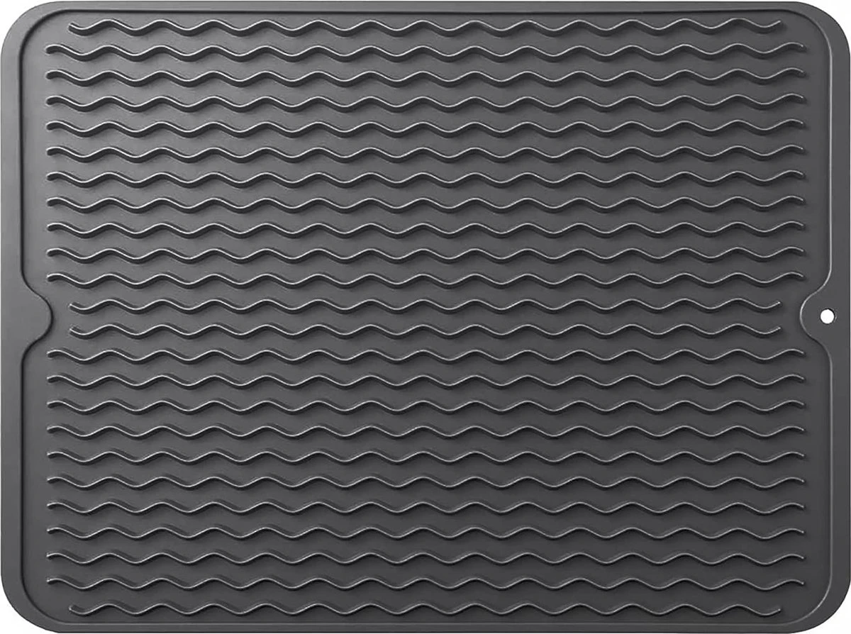 Merkloos Afdruipmat - Pannenonderzetter- Siliconen Mat - Zwart - 30 X 40 CM - Met Ophanggat - Hittebestendig