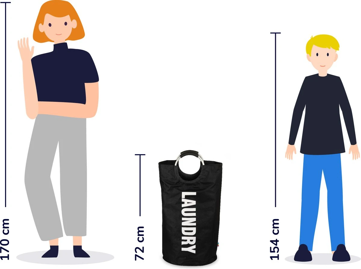 Wonair Wasmand – Waszak – Laundry Bag - Wassorteerder - Opvouwbaar – 81L – Zwart - Afbeelding 2