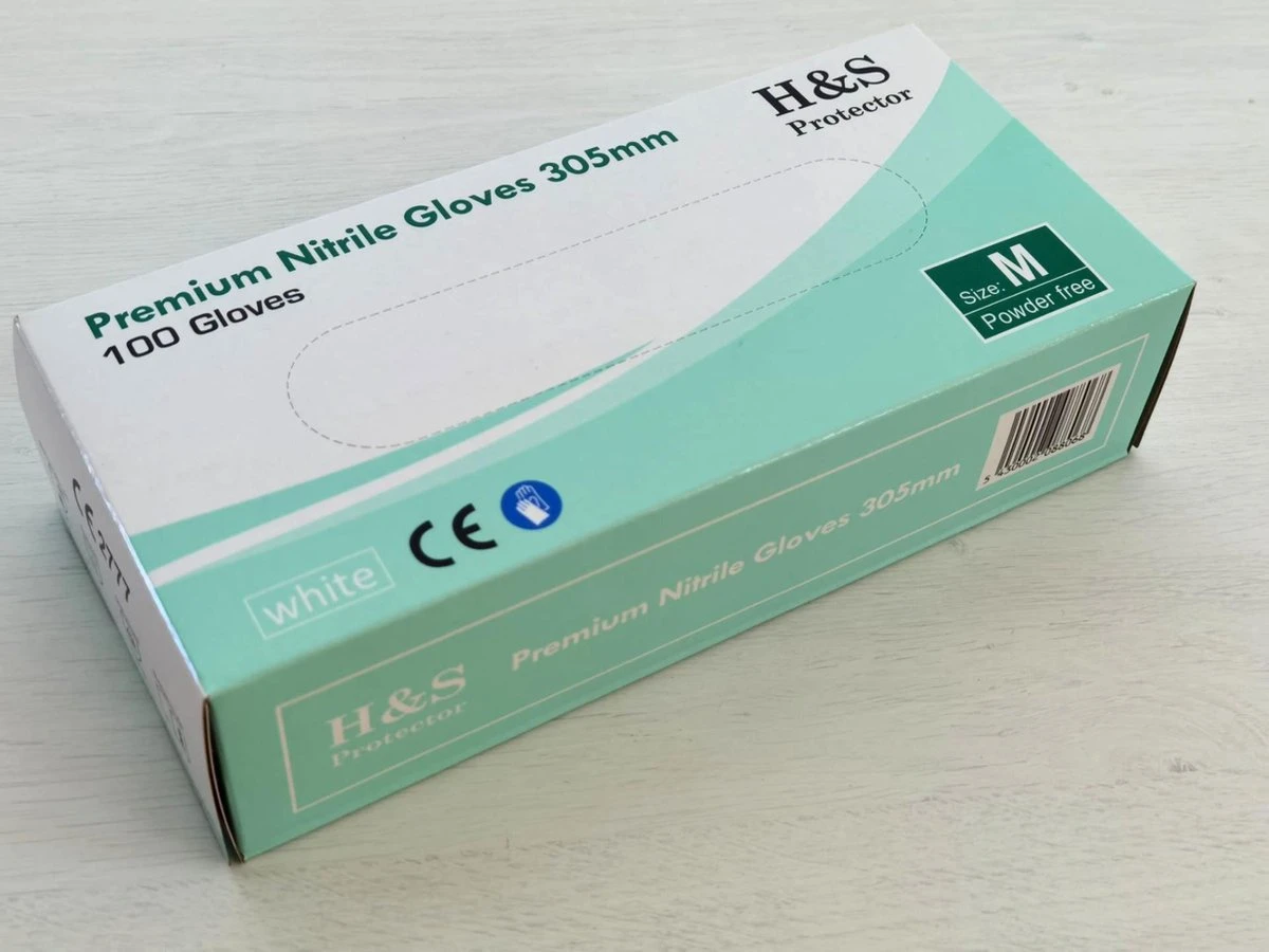 H&S PROTECTOR - Extra Lang Nitril Handschoenen - 305mm Lang - Wegwerp Handschoenen - Wit - M - Poedervrij - 100 Stuks - Afbeelding 2