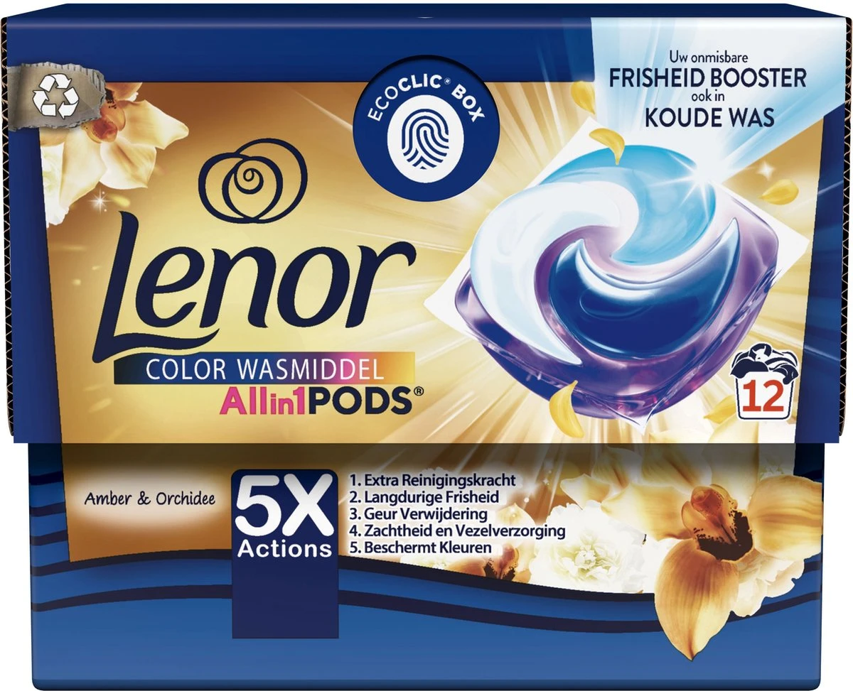 Lenor All In 1 Pods Amber & Orchidee - Waspods - 4 X 12 Wasbeurten Voordeelverpakking - Afbeelding 2