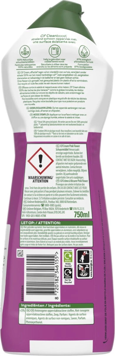 Cif CleanBoost Cream Pink Schuurmiddel - 8 X 750 Ml - Voordeelverpakking - Afbeelding 9