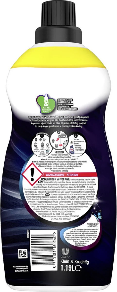 4x Robijn Klein & Krachtig Wasmiddel Black Velvet 1,19 Liter - Afbeelding 3