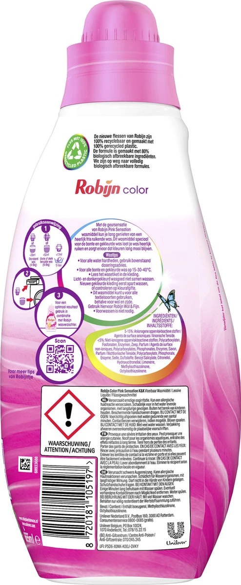Robijn Klein & Krachtig Classics Color Pink Sensation Vloeibaar Wasmiddel - 8 X 19 Wasbeurten - Voordeelverpakking - Afbeelding 3