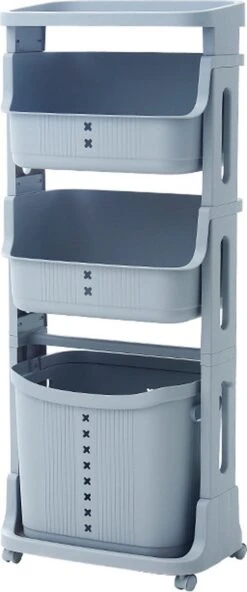 TammaT - Wassorteerder - Wasmand 3 Vakken - Wassorteerder 3 Vakken - Wassorteerder Op Wieltjes - Wasmand - Keukentrolley - Badkamerrek - 43x29x105cm