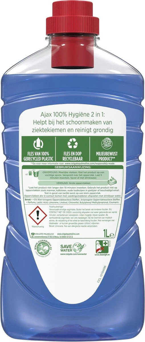 Ajax® Ajax Allesreiniger 100% Hygiene 6 X 1L - Voordeelverpakking - Afbeelding 2