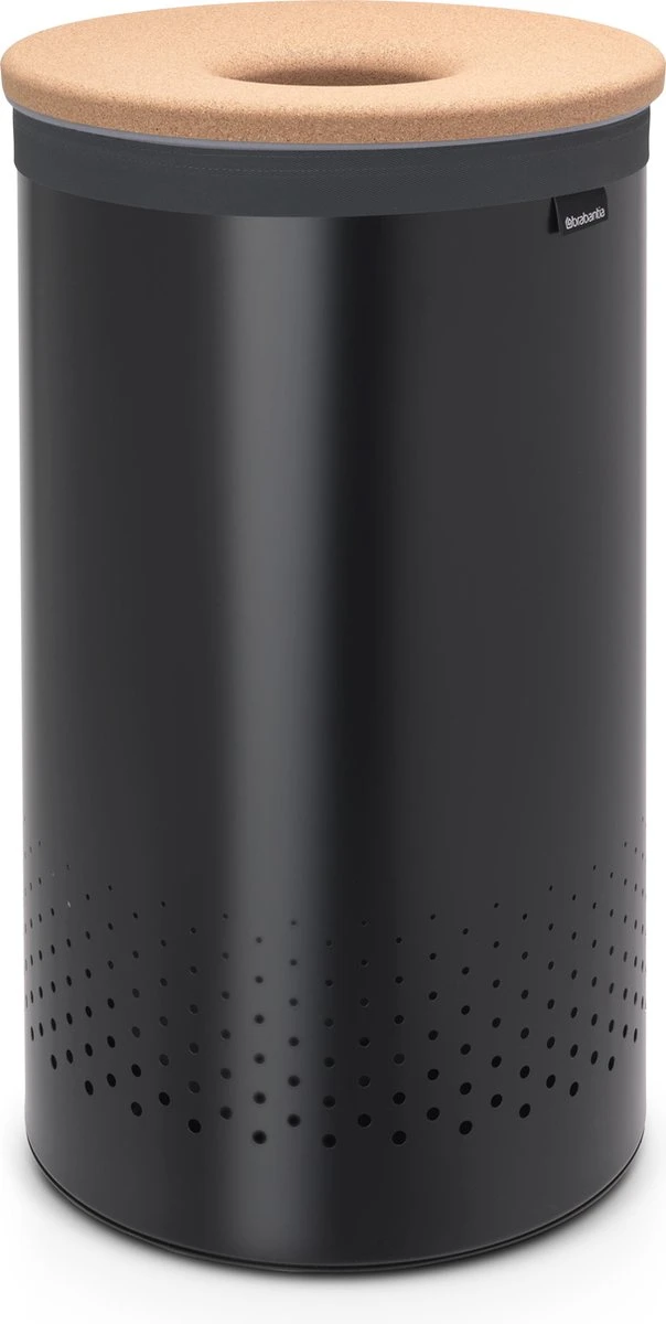 Brabantia Wasmand Met Deksel - 60 L - Matt Black / Kurken Deksel