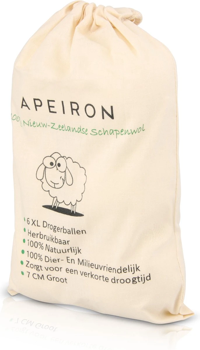 Apeiron Drogerballen - Droogballen - 6 XL Wasbollen - Droger - Duurzaam - Wasmachine - Wasverzachter - Energie Besparen - Zero Waste - Schapenvacht - Wol - Afbeelding 2