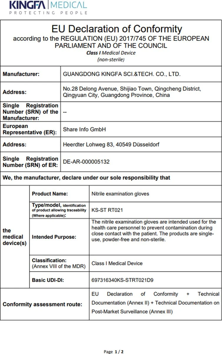 100 Medische Nitril Onderzoekshandschoenen | Kingfa KS-ST RT021 - Afbeelding 2