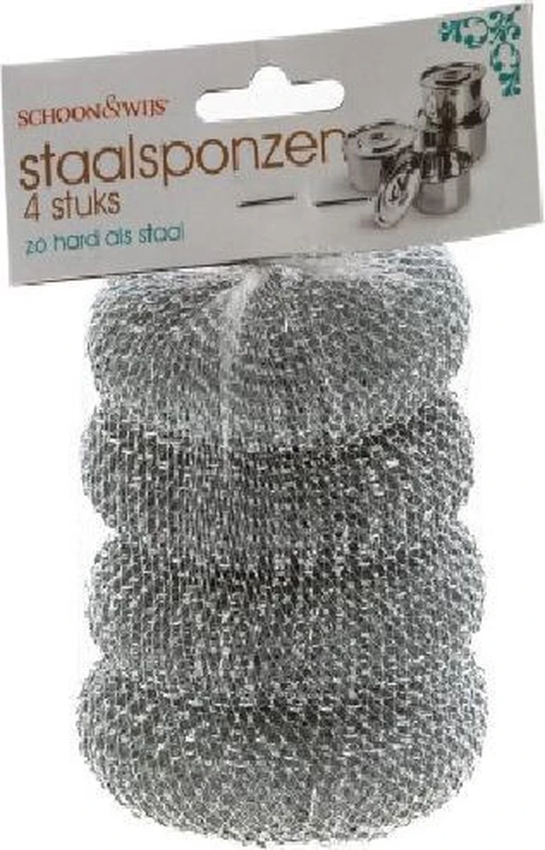 Staalsponzen 4 Delig - Pannenspons - Schuurspons - Roestvrij Staal (RVS) - Staalspons - 4 Stuks
