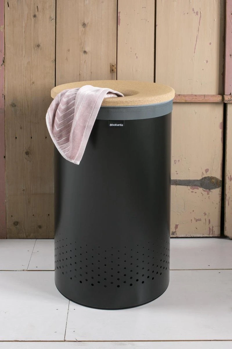 Brabantia Wasmand Met Deksel - 60 L - Matt Black / Kurken Deksel - Afbeelding 9