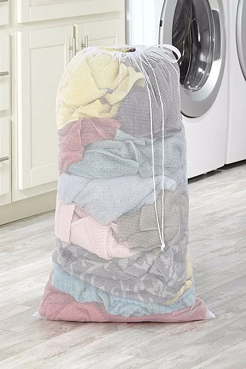 Wasnet Waszak - Groot - XL - 60 X 80 CM - Wit - Treksysteem - Trekbandsluiting - Polyester - Laundry Bag - Afbeelding 2