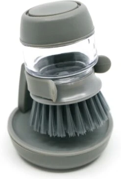 In Round Afwasborstel Met Zeepdispenser / Zeepreservoir – Inclusief Houder – Grijs – Afwas Borstel – Zeep Handborstel – Doseerpomp – Afwasmiddel Dispenser – Navulbaar