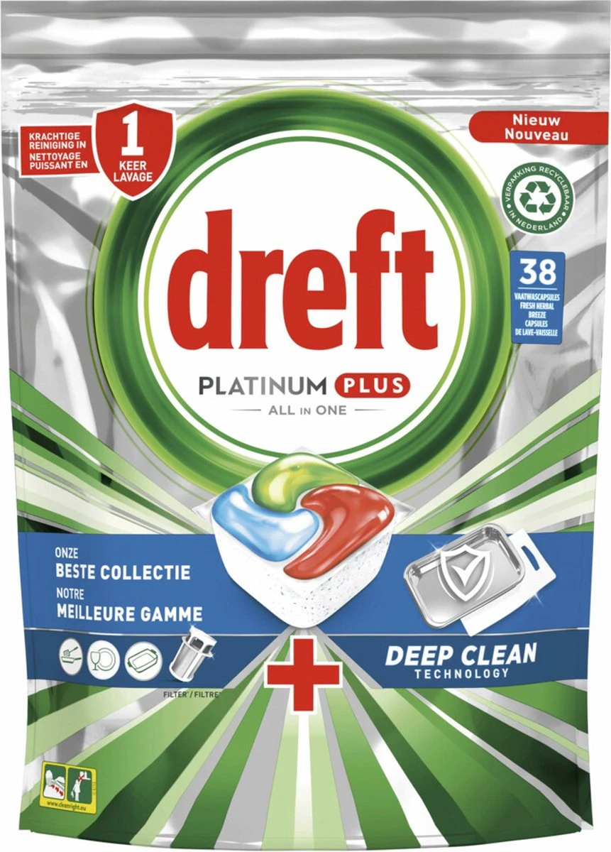 Dreft Platinum Plus All In One Vaatwastabletten - Deep Clean - Voordeelverpakking 4 X 38 Stuks - Afbeelding 3