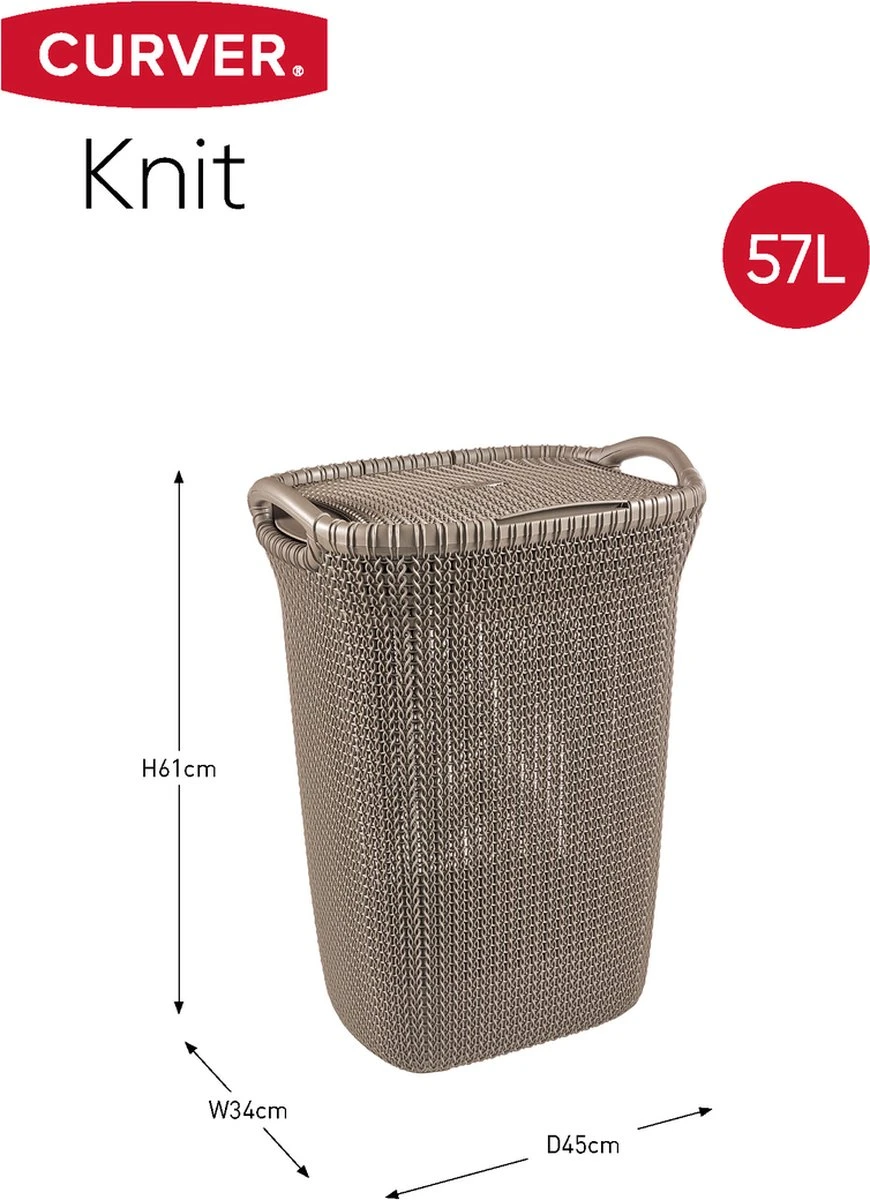 Curver Knit Wasmand Met Deksel - 57L - Bruin - Afbeelding 2