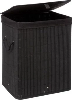 Wasmand Met Deksel 60 L - Bamboe - Zwart
