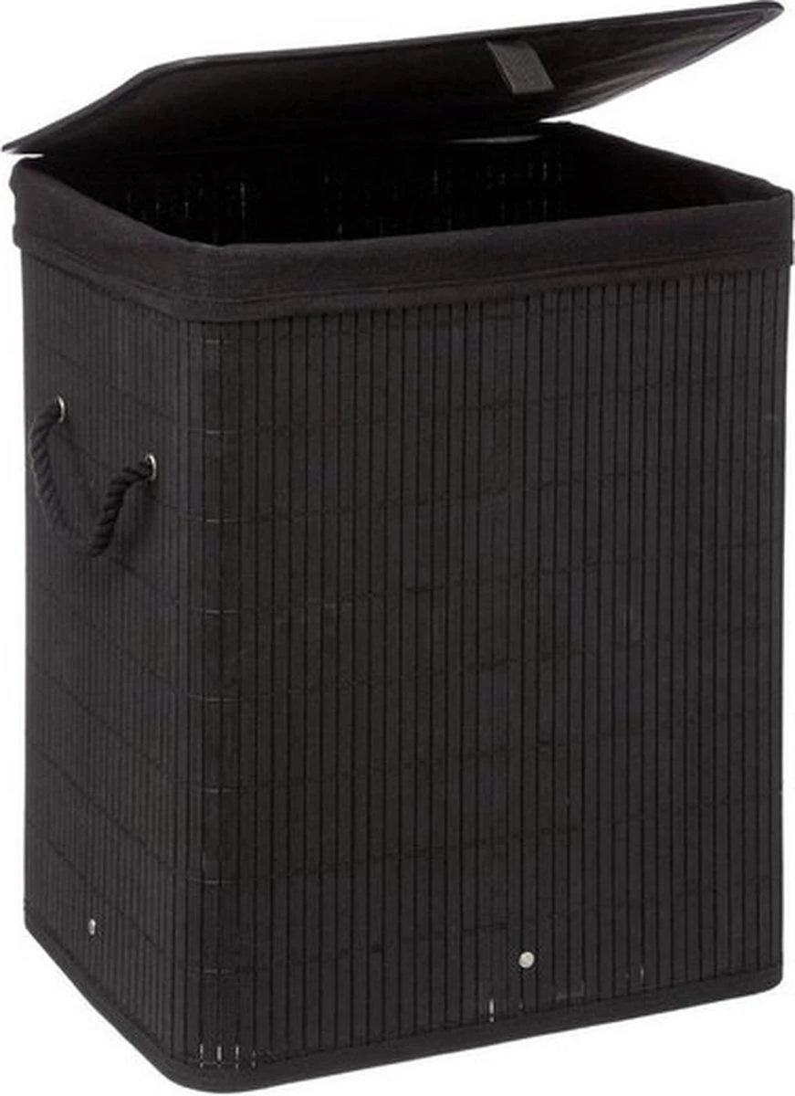 Wasmand Met Deksel 60 L - Bamboe - Zwart