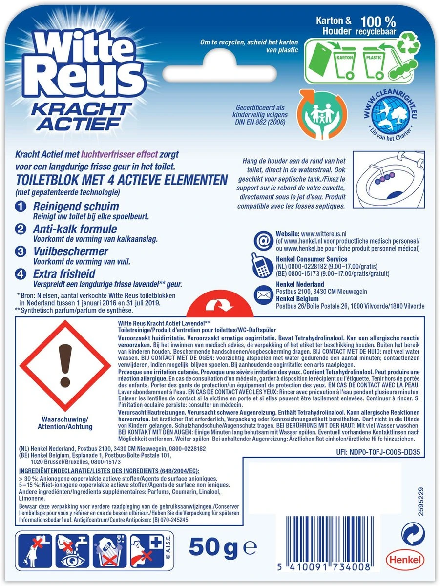 Witte Reus Kracht Actief Toiletblok - Lavendel - WC Blokjes Voordeelverpakking - 10 Stuks - Afbeelding 7