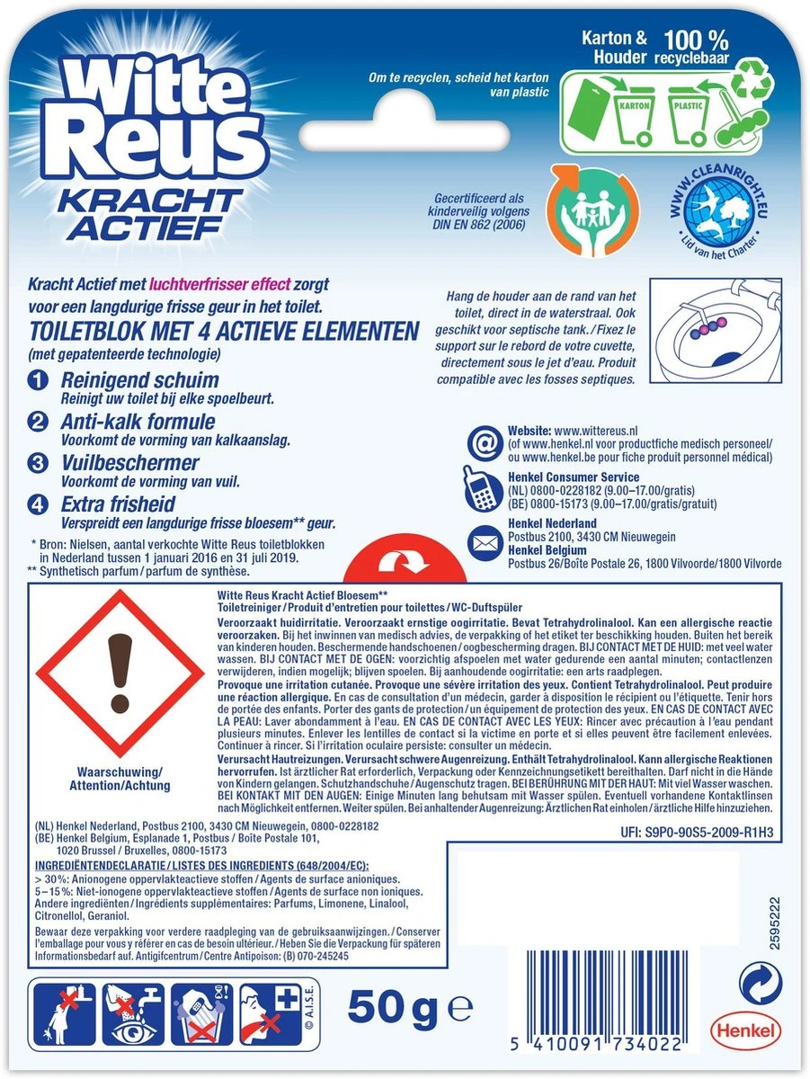 Witte Reus Kracht Actief Toiletblok - Bloesem - WC Blokjes Voordeelverpakking - 10 Stuks - Afbeelding 7