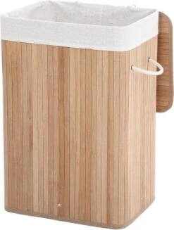 FEDEC Bamboe Wasmand 72L - Deksel En Uitneembare Linnen Waszak - 29x39x57 CM