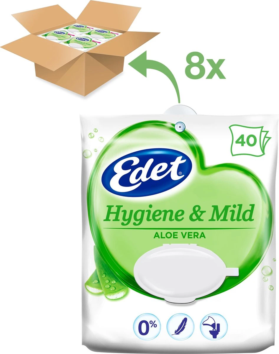 Edet Aloe Vera Vochtig Toiletpapier - 8 X 40 Stuks - Halfjaar Voorraad - Afbeelding 2