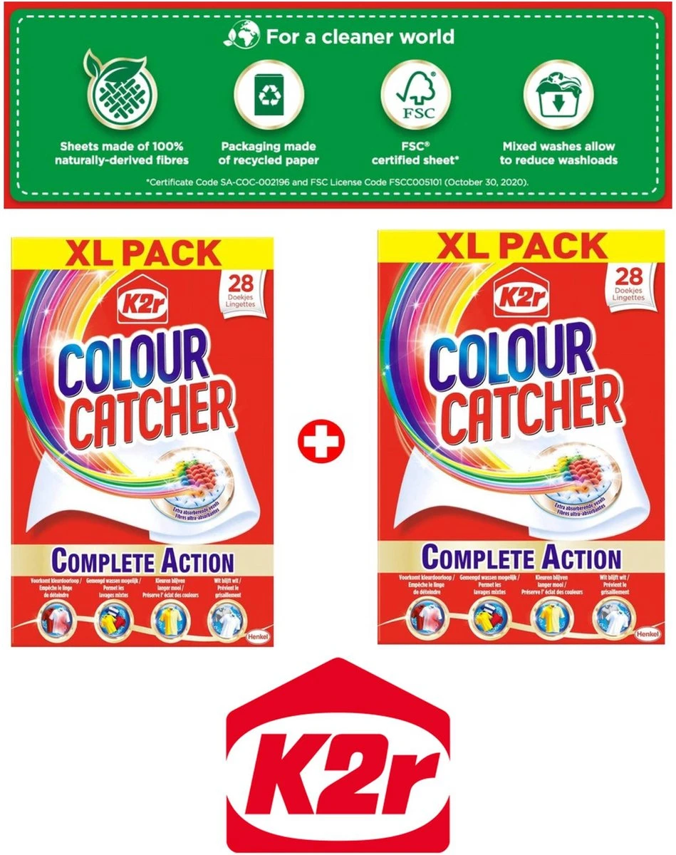 Wasmiddel - K2r Colour Catcher Anti-kleurdoorloop Doekjes 56 Stuks