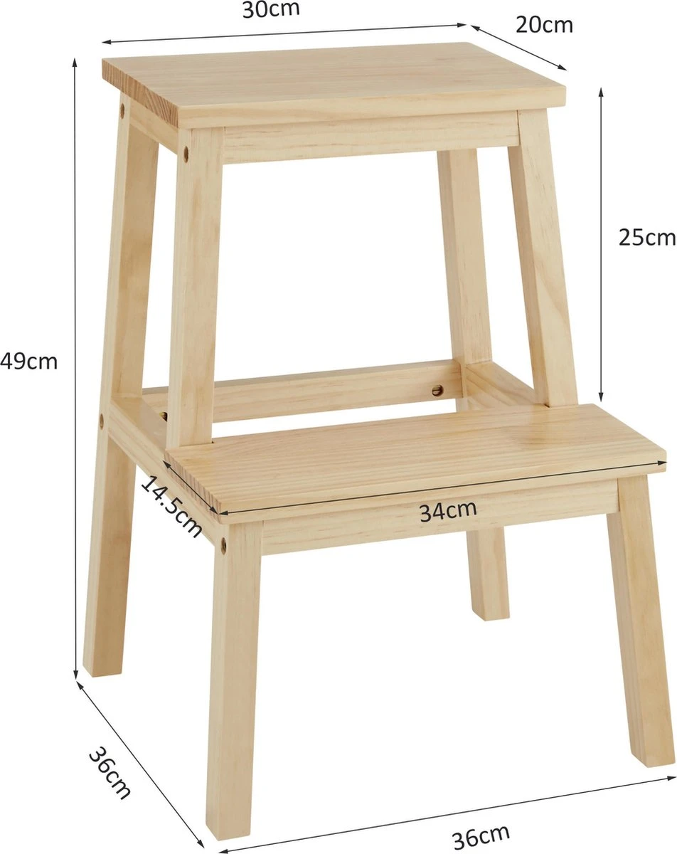 Houten Opstapje - Krukje Met 2 Niveaus - Bruin - Afbeelding 4