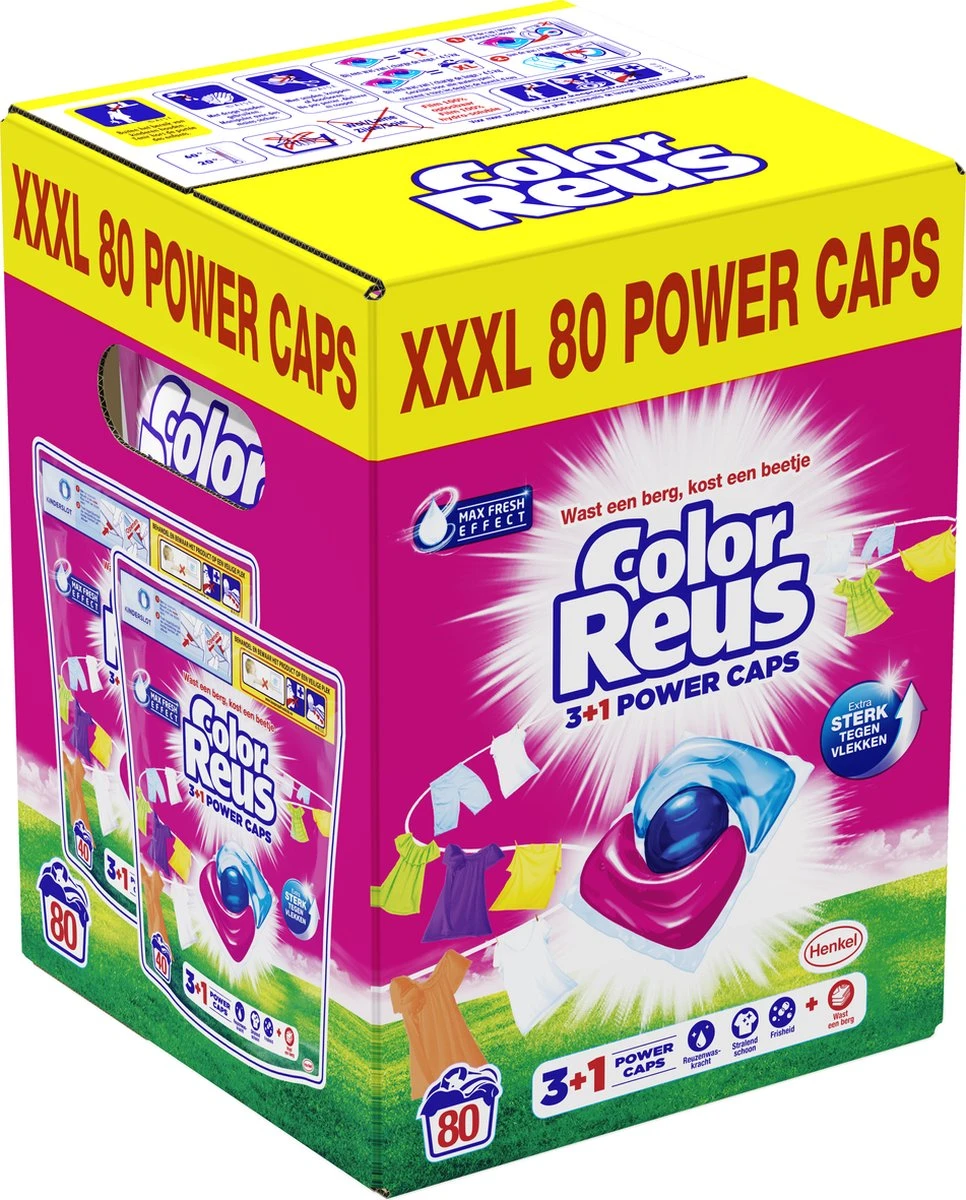 Color Reus Power Caps Wascapsules – Wasmiddel Capsules – Voordeelverpakking – 2x40 Wasbeurten - Afbeelding 3