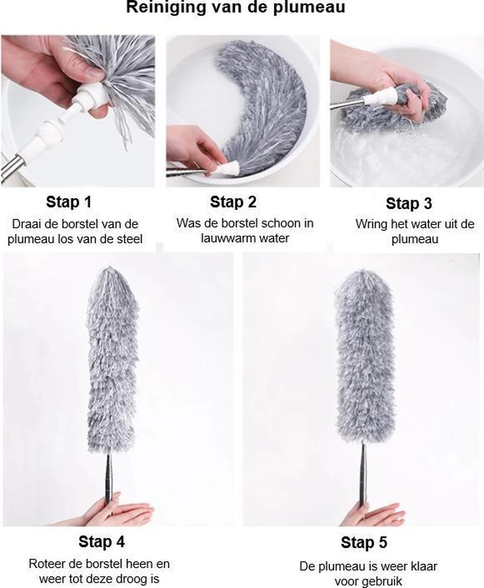 7Style Collection - Microvezel Plumeau Met Uitschuifbare Telescoopsteel Tot 280 CM - Ragebol RVS - Afbeelding 5